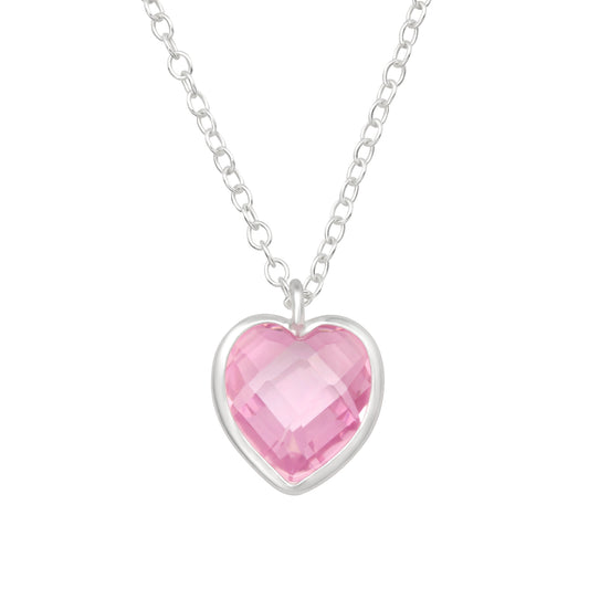 925 Silver Necklace Pink Heart