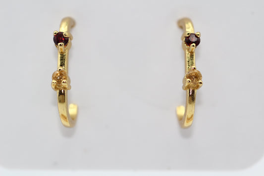Minimalist Citrine and Garnet Semi Hoop