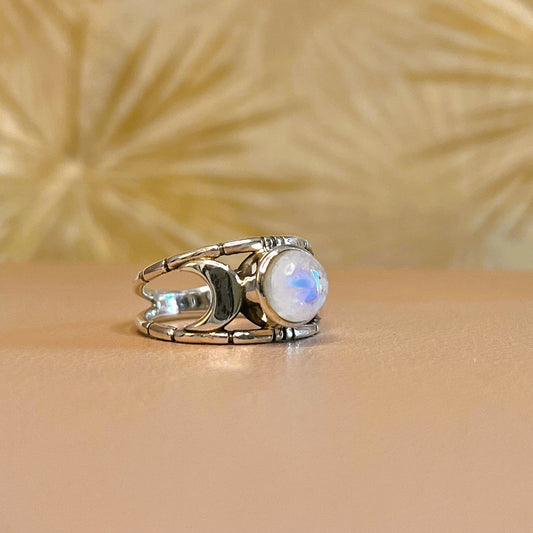 Moonstone Moon Silver Ring