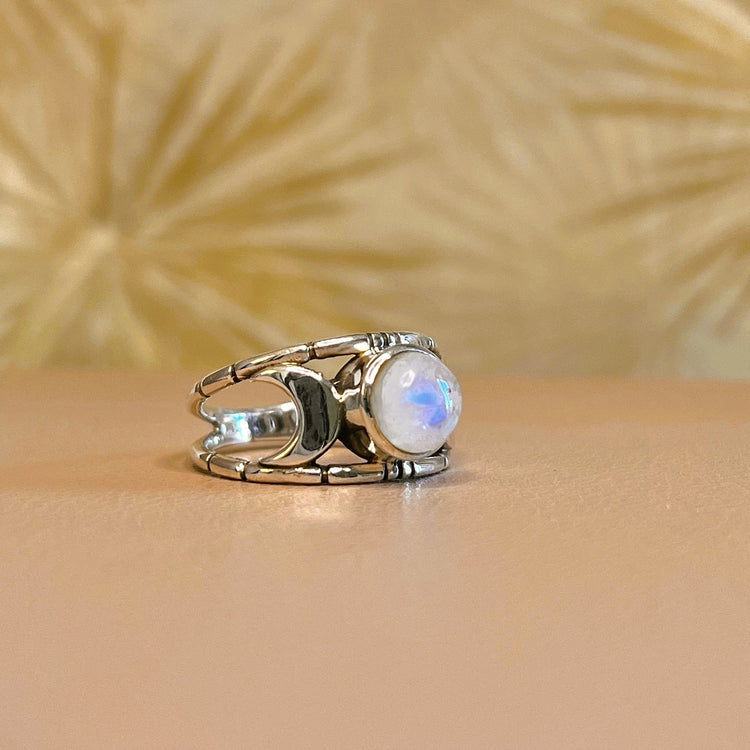 Moonstone Moon Silver Ring