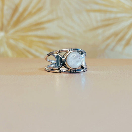Moonstone Moon Silver Ring