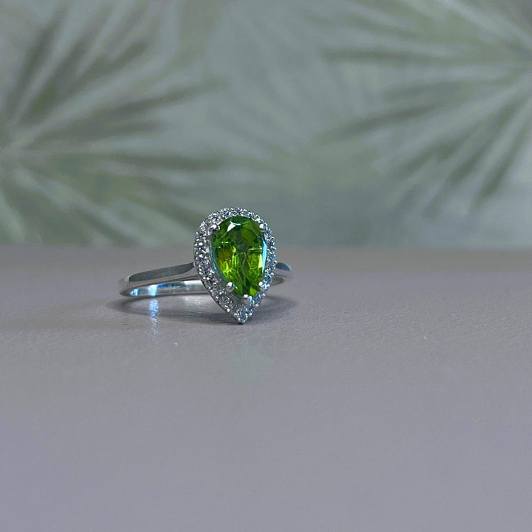 Silver Peridot Pear Ring