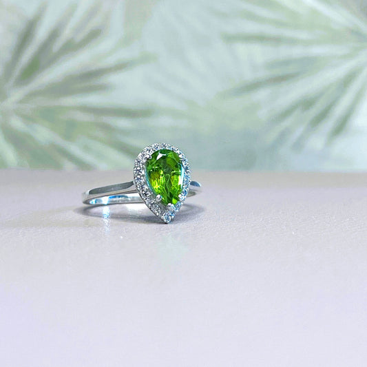 Silver Peridot Pear Ring