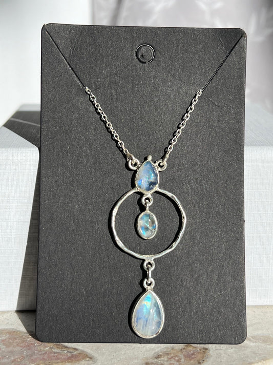 Rainbow Moonstone Circle Necklace