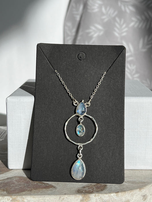 Rainbow Moonstone Circle Necklace