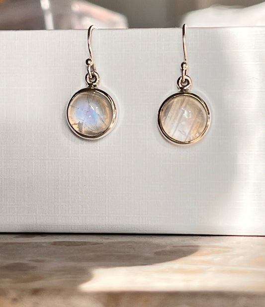 Rainbow Moonstone Silver Earrings