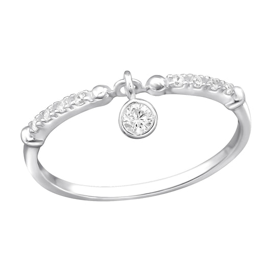 Sterling Silver Ring with Dangling Round Cubic Zirconia