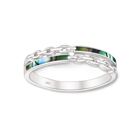 Abalone Chain Silver Ring