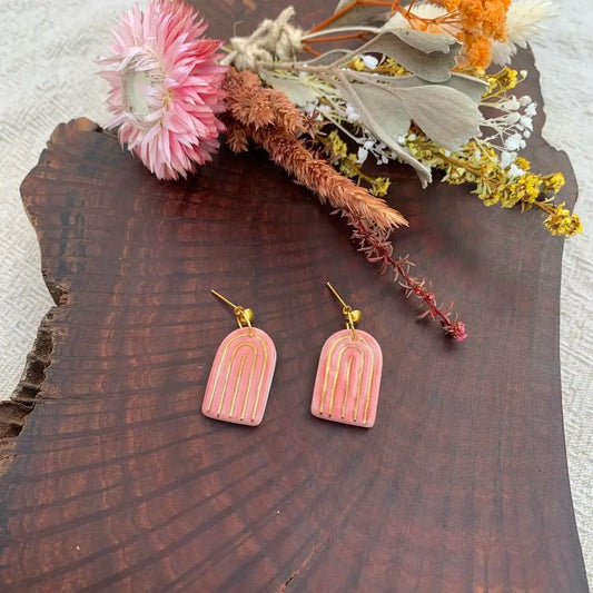 Raine - Porcelain Earrings with Gold finish: Pink