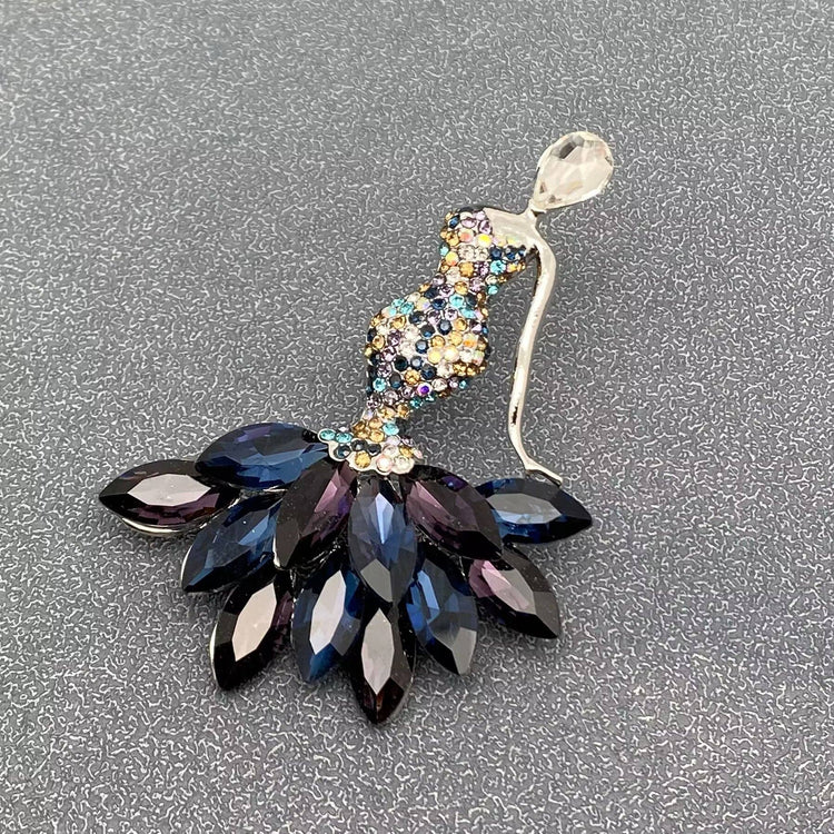 Sparkling Glass & Rhinestone Dress Women Brooch