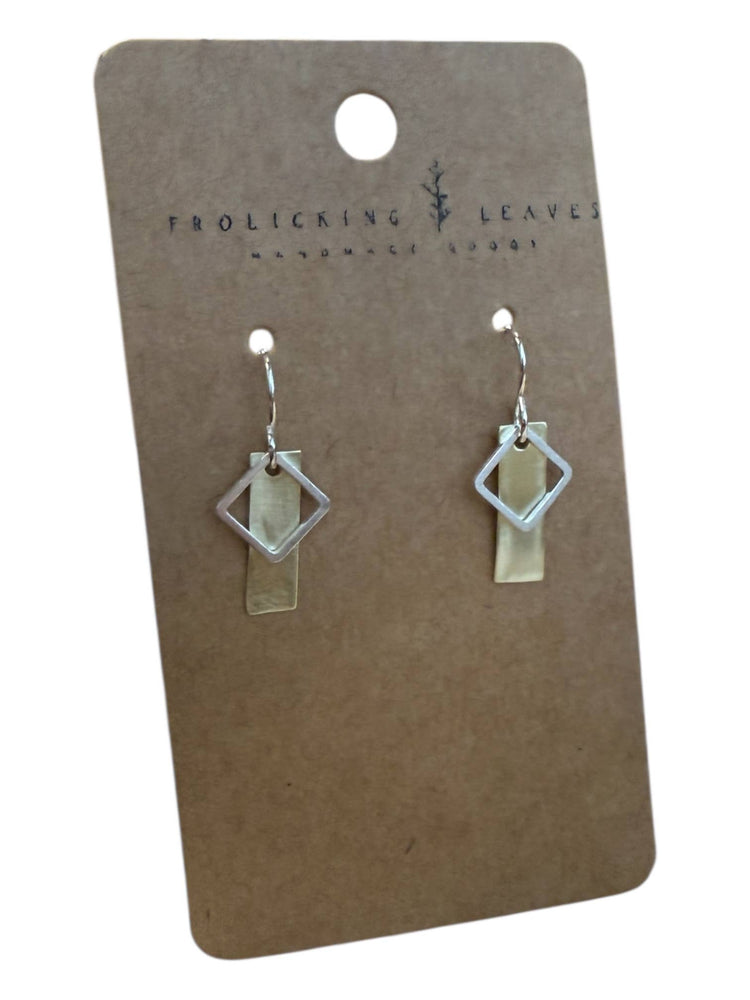 Brass Square Drop Earrings: Sterling Silver Ear Wires