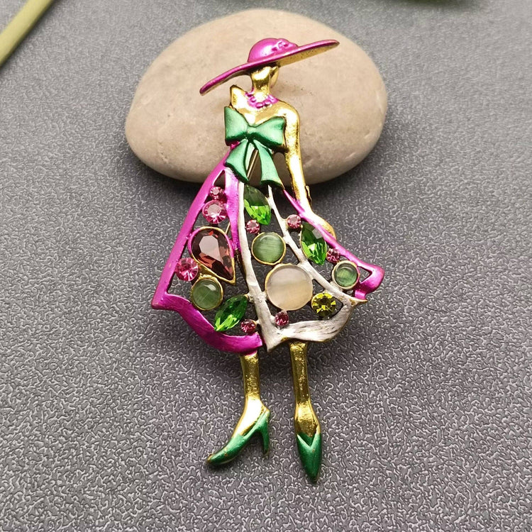 Girl in a Pink Hat Brooch
