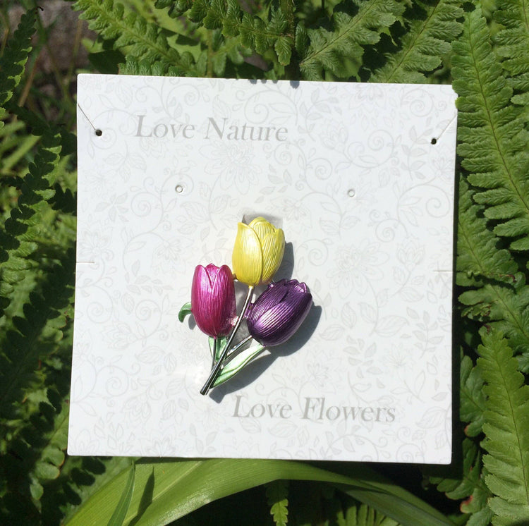 Tulip Yellow Pink and Purple Flower Brooch