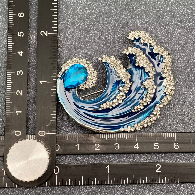 Rhinestone Enamel Wave Brooch