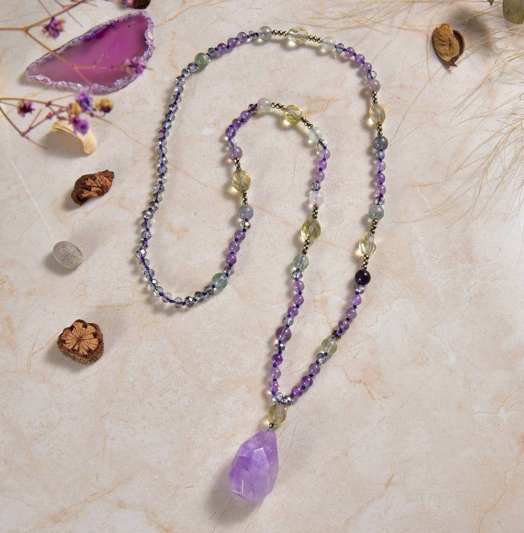 Amethyst Free Form Geo Pendant Necklace