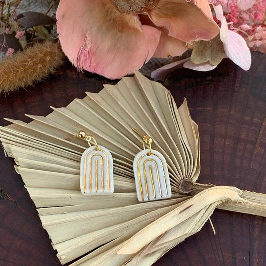 Porcelain Rainbow Earrings with Gold finish: White