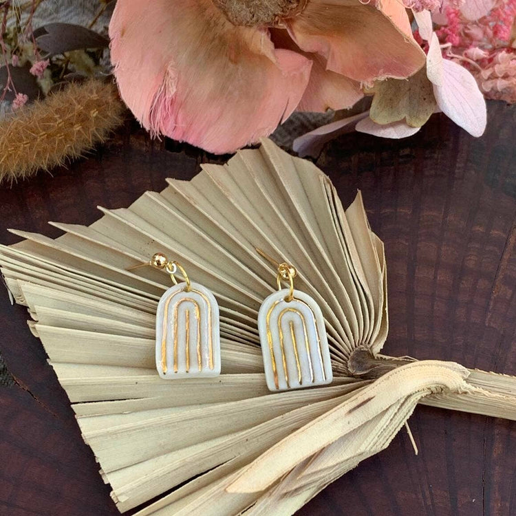 Porcelain Rainbow Earrings with Gold finish: White