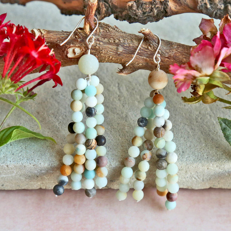 Genuine Amazonite Tassel Earrings