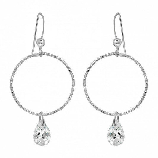 CZ Diamond Cut Hoops Earrings - Clear CZ