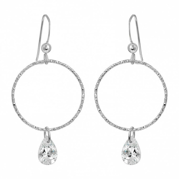 CZ Diamond Cut Hoops Earrings - Clear CZ