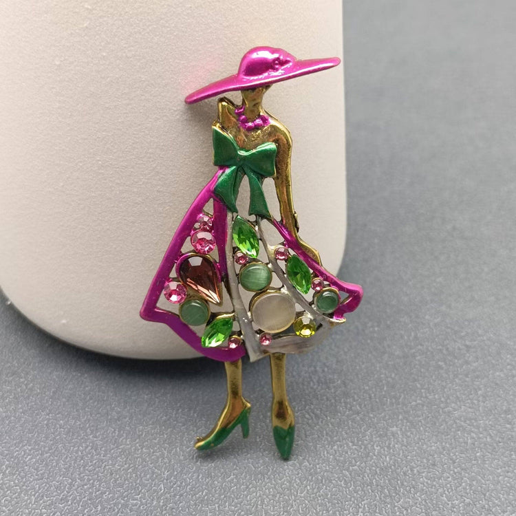 Girl in a Pink Hat Brooch