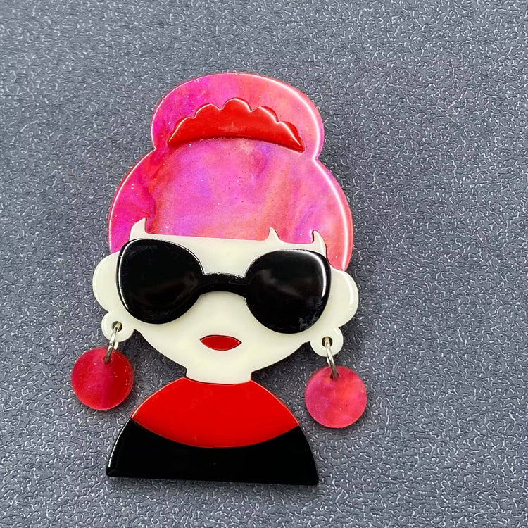 Girl with Sunglasses Acrylic Brooch