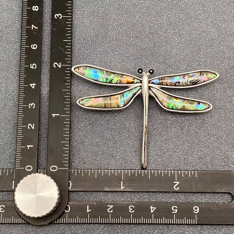 Abalone Shell Dragonfly Silver Tone Brooch