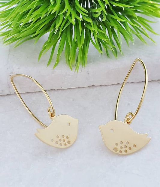Gold Spotted Bird Marquis Earrings