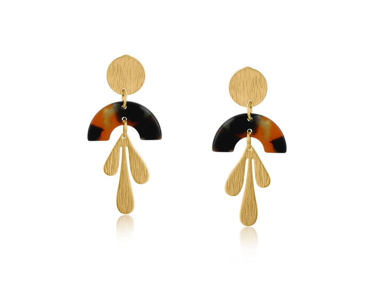 Hortense Metal and Resin Floral Stud Earrings: ORANGE BLACK