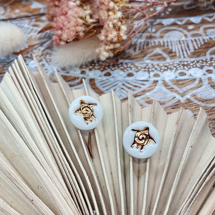 Gold Turtle - Porcelain Stud Earrings