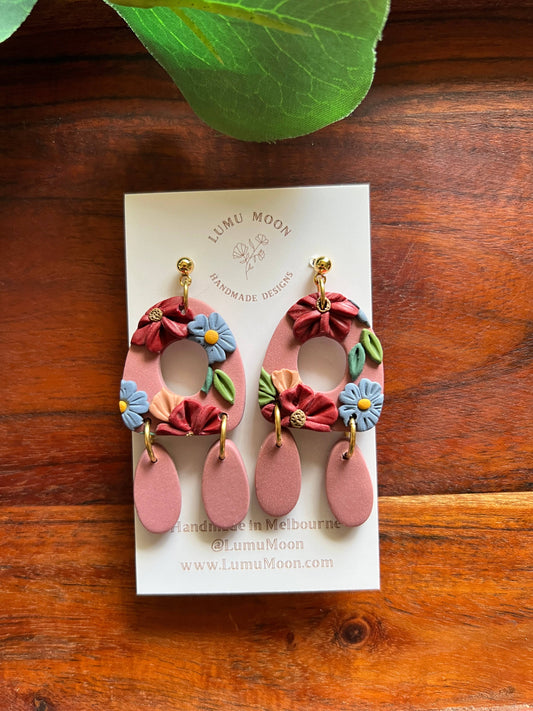 Floral Statement Earrings Pink