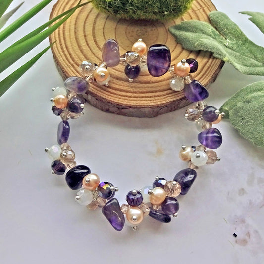 Amethyst Pearl and Crystal Bracelet