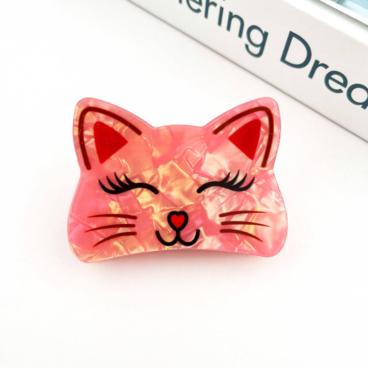 Smiling Cat Claw Clip: Pink