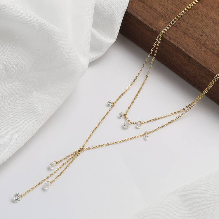 925 Sterling Silver Star Tears Zircon Tassel Necklace: Silver