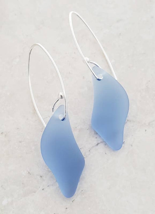 Eco Sea Glass Marquis Splash Earrings - Sapphire Blue