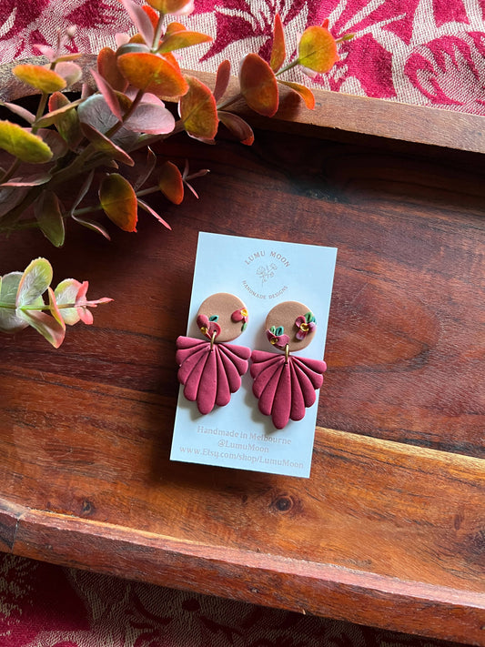 Cosy Red Floral - Statement Dangle Earrings