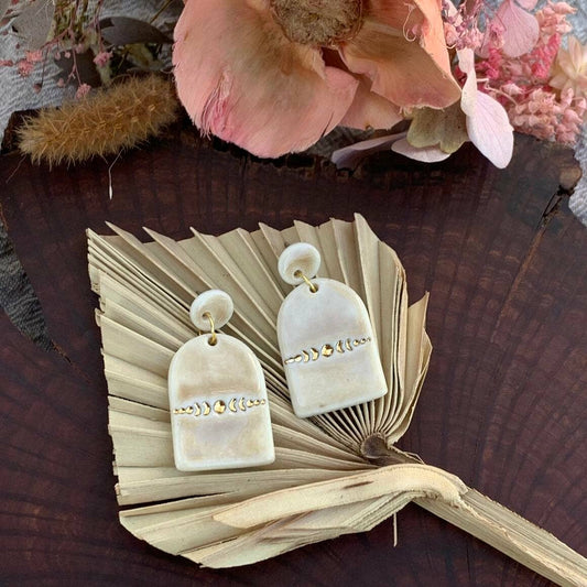 Luna - Porcelain Earrings with Gold: White