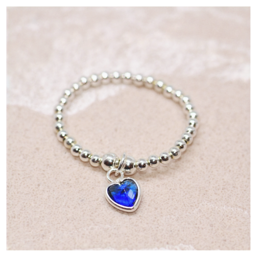 My Blue Heart Silver Bead Ring