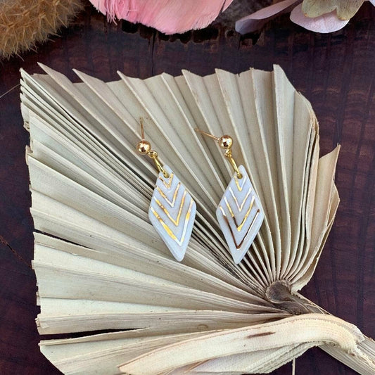 Ophelia - Porcelain Earrings with Gold finish: White