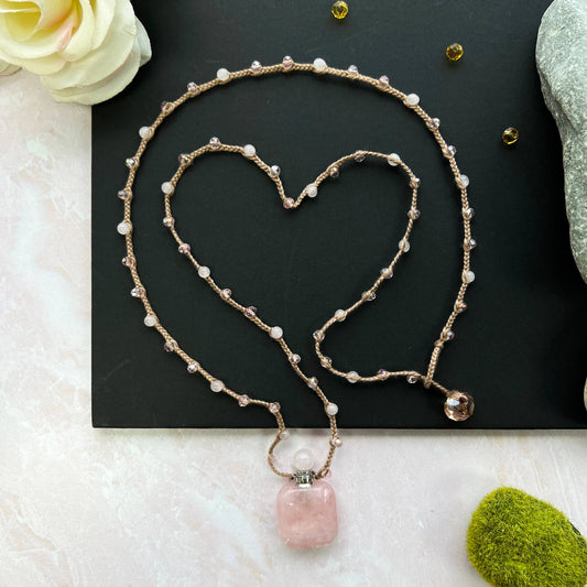 Pink Quartz Perfume Bottle Necklace