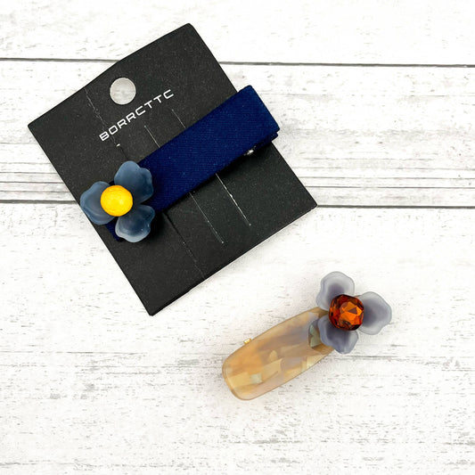 Elegant Floral Dark Blue Barrette: