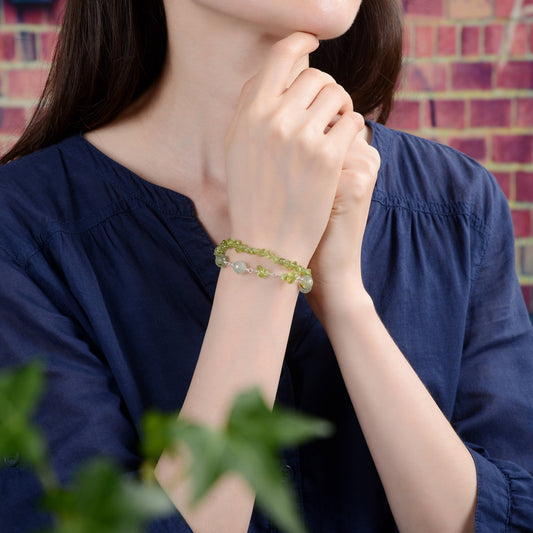 Beaded Peridot and Prehnite Gemstone Bracelet