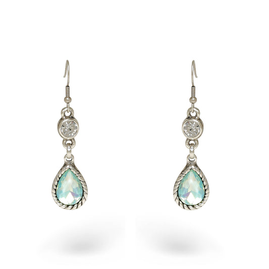 Green Opal Crystal Pewter Earrings Handmade