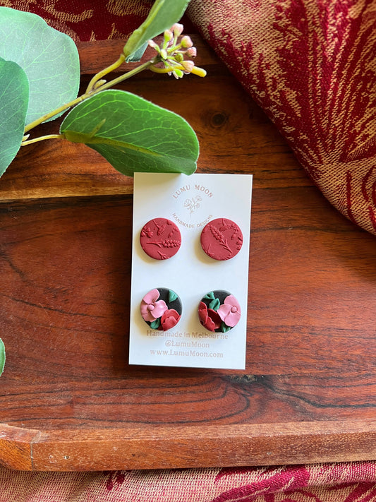 Selena Black & Floral Stud Pack - 2 pack