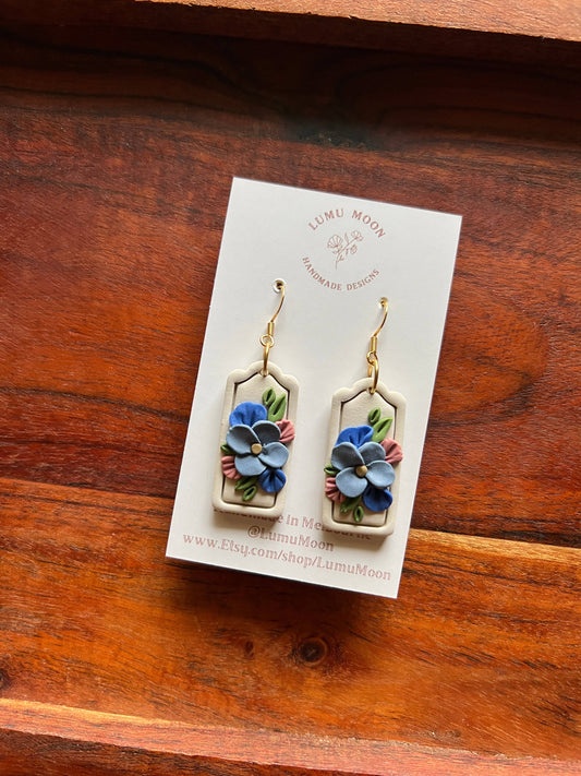 Blue Floral Statement Earrings