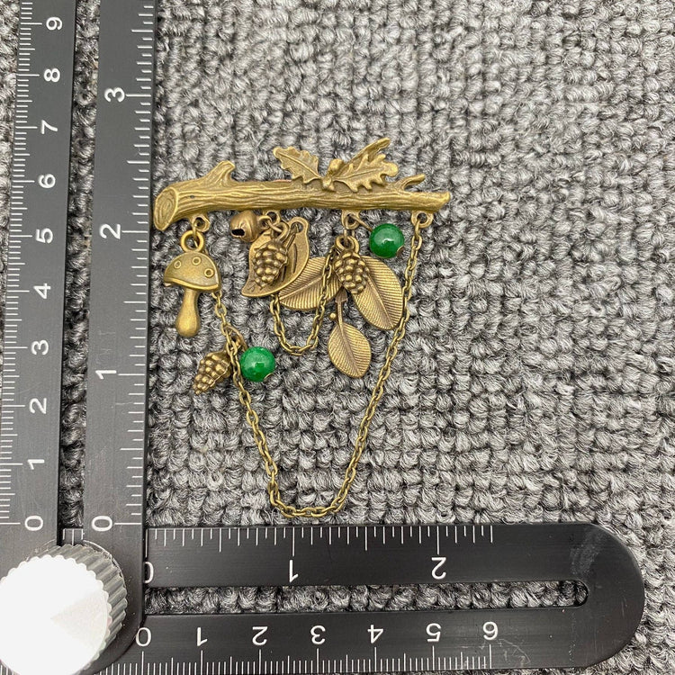 Forest Mushroom Pinecone Leaf Charm Brooch
