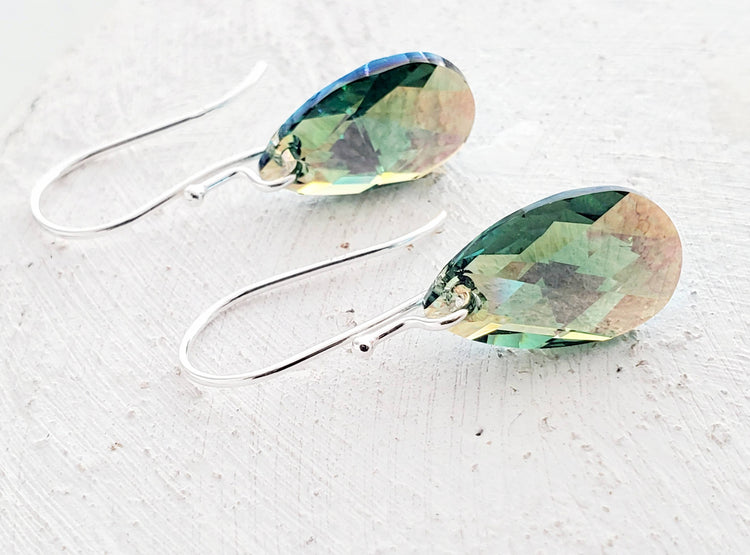 Crystal Briolette Earrings - Erinite Shimmer