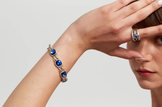 Handmade Blue Crystal Pewter Bracelet