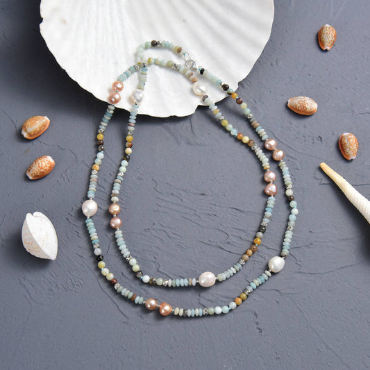 Pearl & Amazonite Beaded Necklace