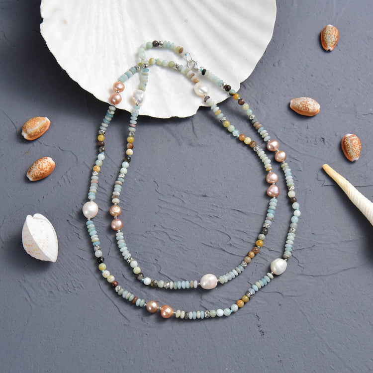 Pearl & Amazonite Beaded Necklace